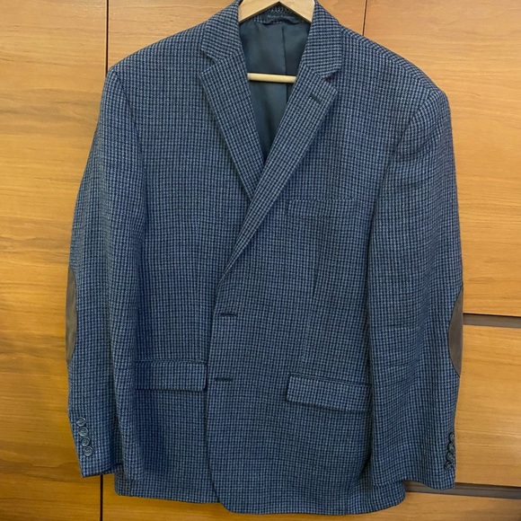 HOUNDSTOOTH BLAZER - GRAY BLACK BLUE WITH ELBOW PATCHES - Picture 1 of 12